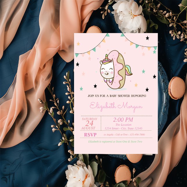 Invitation Cute Unicorne, Baby shower Donuts (Créateur téléchargé)