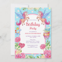 Cute Unicorns Fleurs Aquarelle Anniversaire Invita