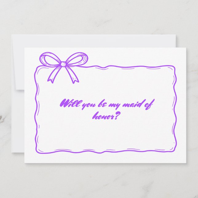 Invitation Cute Violet Ribbon Bow Maid of Honor Proposition (Devant)