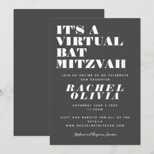 Invitation Cute Virtual Online Bat mitzvah noir et blanc