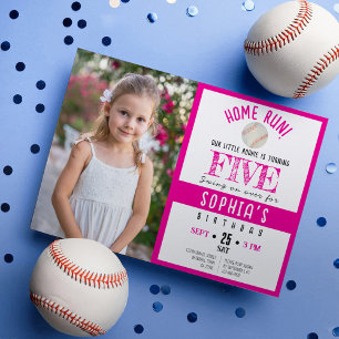Invitation Cute Watercolor Baseball Photo Girl Anniversaire