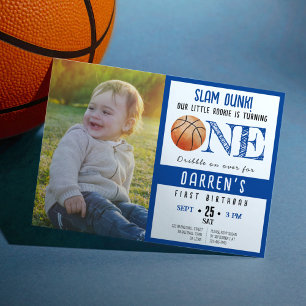 Invitation Cute Watercolor Basketball Photo Boy 1er anniversa