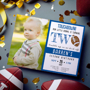 Invitation Cute Watercolor Football Photo Boy 2e anniversaire
