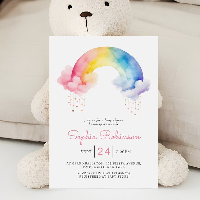 Invitation Cute Watercolor Modern  Rainbow Baby Shower (Créateur téléchargé)
