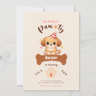 Invitation Cute Watercolor Puppy Dog Pet Pawty Birthday