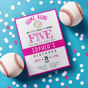 Invitation Cute Watercolor Rookie Baseball Girl Anniversaire