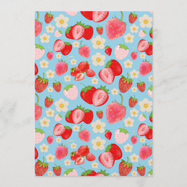 Invitation Cute Watercolor Strawberry Seamless Pattern (Devant)