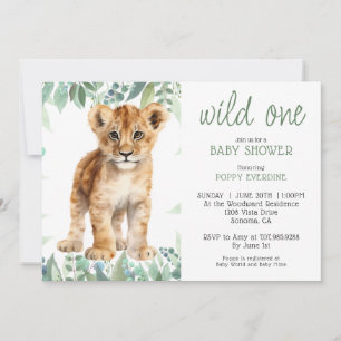 Invitation Cute Watercolor Wild One Lion Cub Baby shower