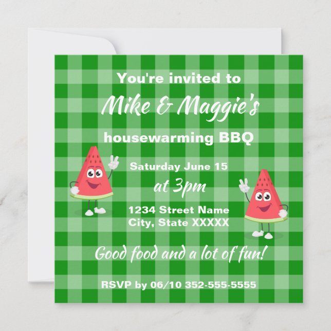 Invitation Cute Watermelon Imprimable BBQ Ménage (Devant)