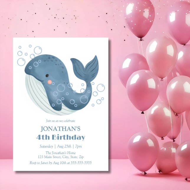 Invitation Cute Whale Blue Bubble Anniversaire de enfant (Créateur téléchargé)