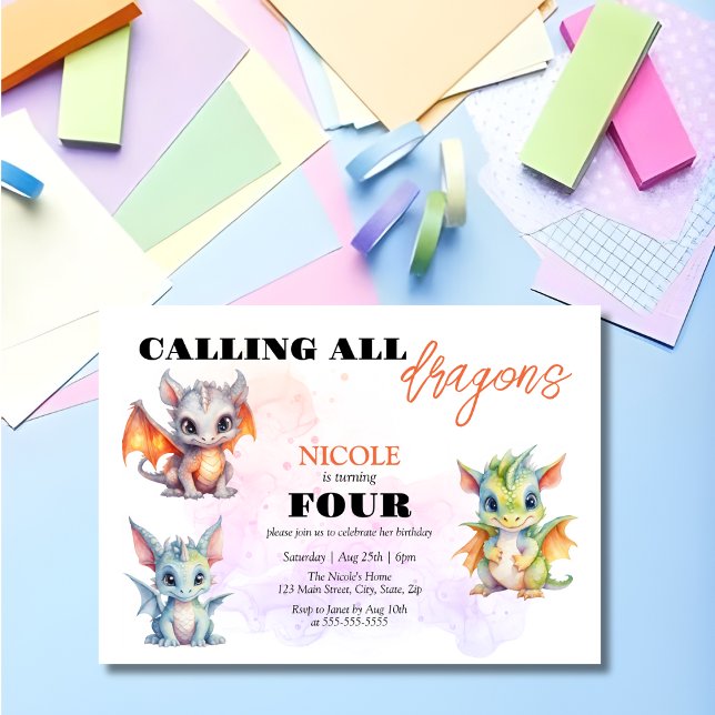 Invitation Cute Whimsical Dragons Fairytale Anniversaire de e (Créateur téléchargé)
