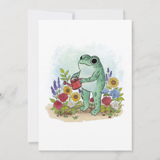 Invitation Cute Whimsical Frog In Flower Garden Illustration