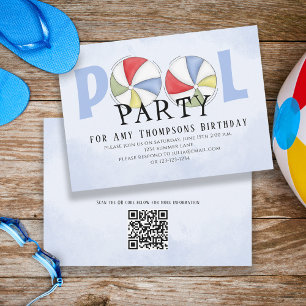 Invitation Cute Whimsical Fun Pool Party Summer QR Code