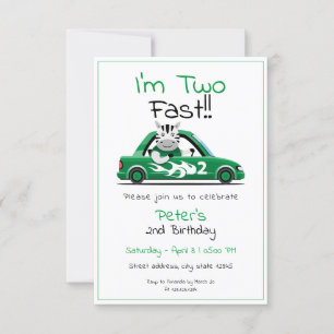 Invitation Cute White Race Car Zebra Deux Fast 2e Anniversair