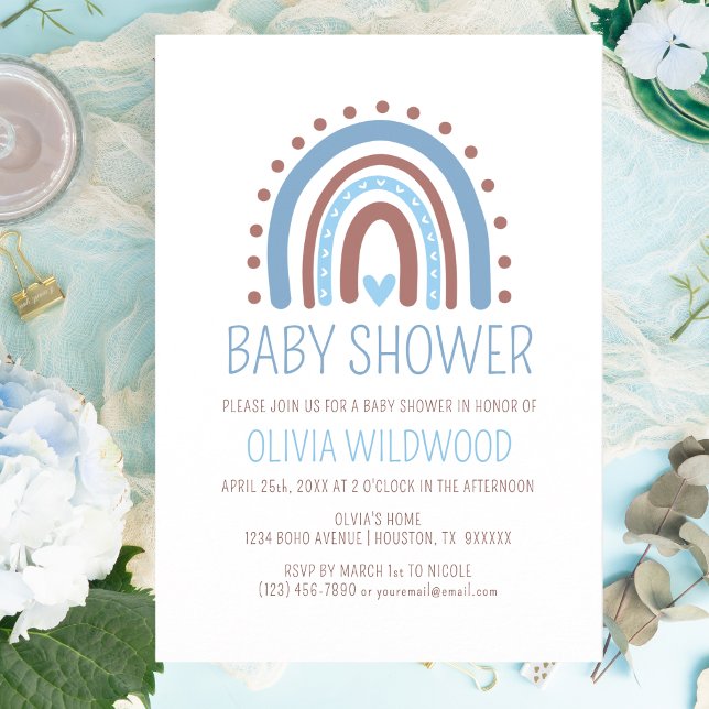 Invitation Cute Wild Boho Rainbow Blue Boy Baby shower (Créateur téléchargé)
