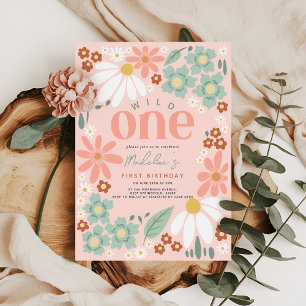 Invitation Cute Wild One Fleur sauvage Daisy Girls 1er annive
