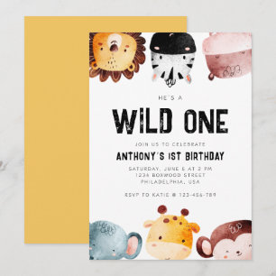 Invitation Cute Wild One Safari Animaux Garçon premier annive