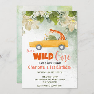 Invitation Cute Wild One Safari Animaux Voiture 1er anniversa