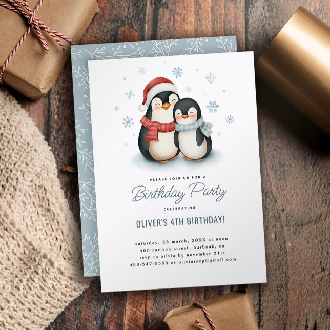 Invitation Cute Winter Penguin Anniversaire de enfant de fami (Créateur téléchargé)