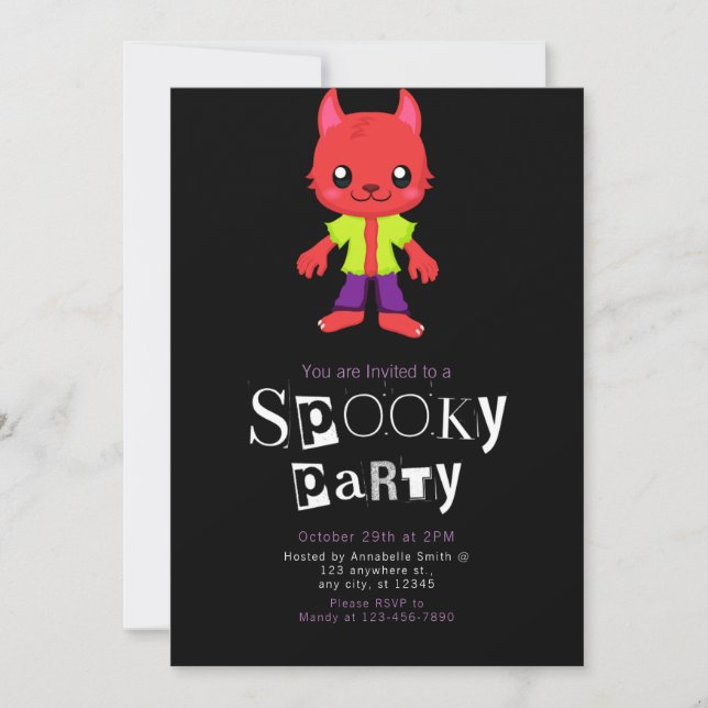 Invitation Cute Wolfman Moderne Minimaliste Halloween (Devant)