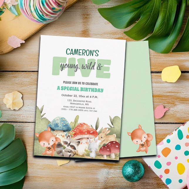 Invitation Cute Woodland Animals 5th Birthday Party  (Créateur téléchargé)
