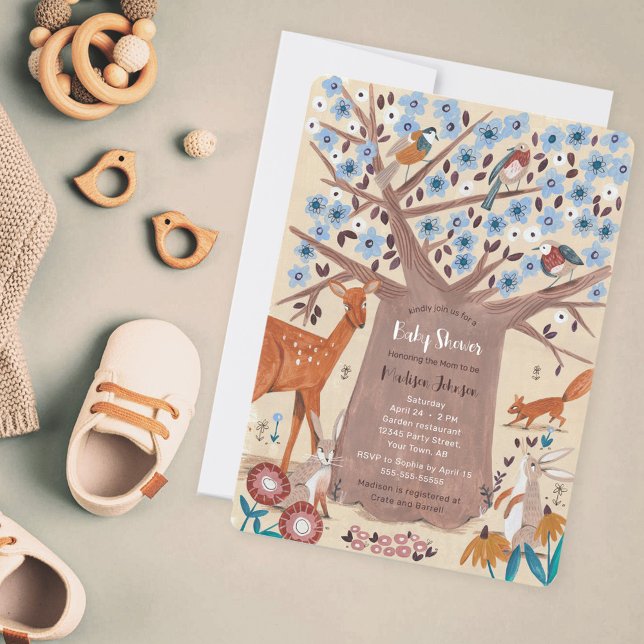 Invitation Cute Woodland Animaux Arbre Baby shower neutre (Créateur téléchargé)