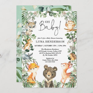 Invitation Cute Woodland Animaux Baby shower Forêt Végétation