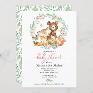 Invitation Cute Woodland Animaux Baby shower verdoyant