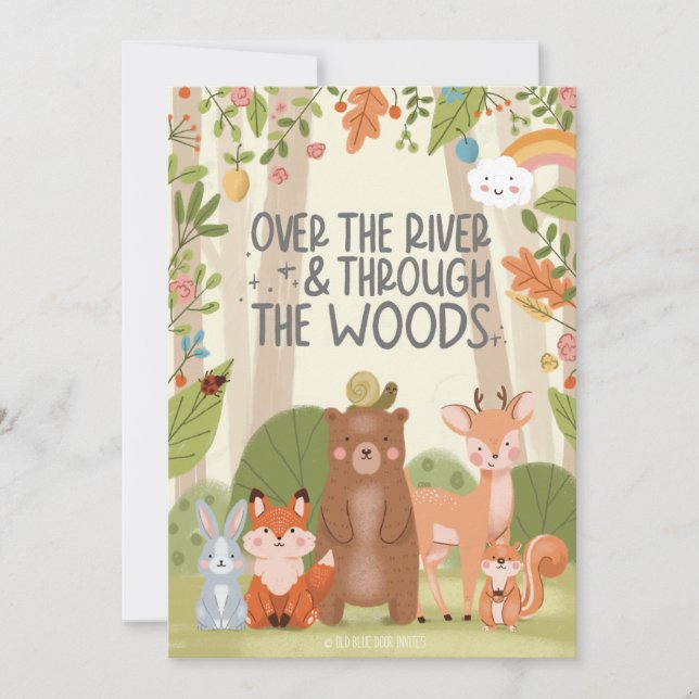 Invitation Cute Woodland Animaux Nature Forêt fête d'annivers (Devant)