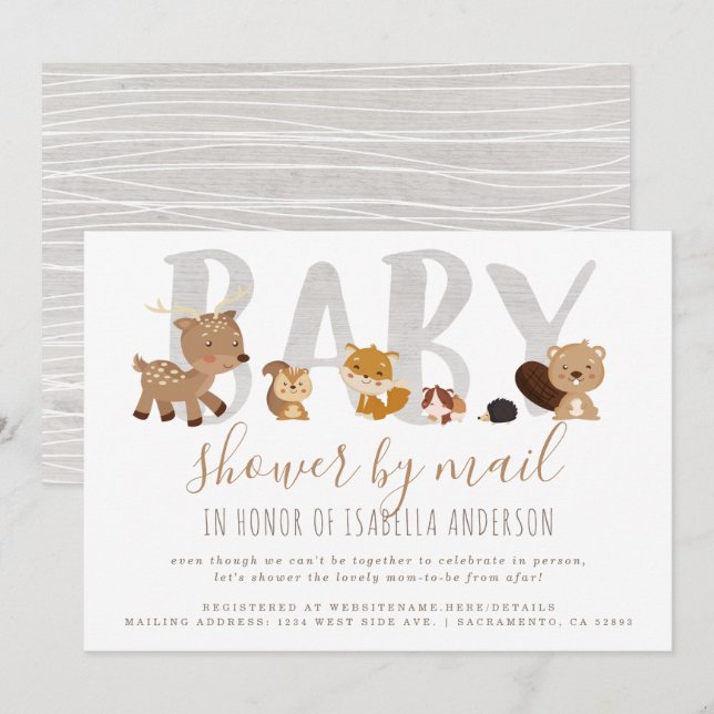 Invitation Cute Woodland Animaux Neutres Baby shower Par Cour (Devant / Derrière)