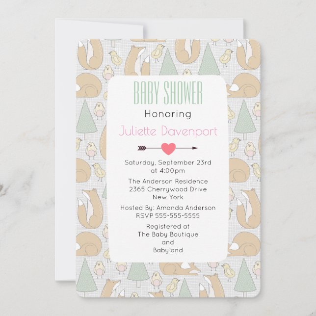 Invitation Cute Woodland Créatures Motif Baby shower Invitati (Devant)