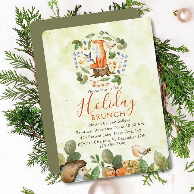 Invitation Cute Woodland Fox Vacances Brunch Rustique Aquarel (Créateur téléchargé)