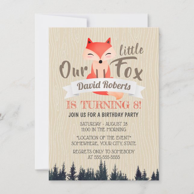 Invitation Cute Woodland Little Fox 8e fête d'anniversaire (Devant)