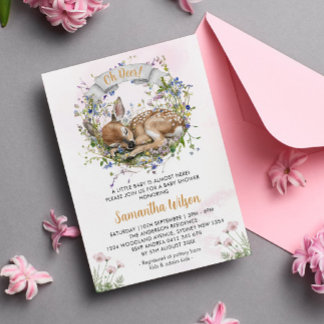 Invitation Cute Woodland Sleeping Doe Girl Baby Shower