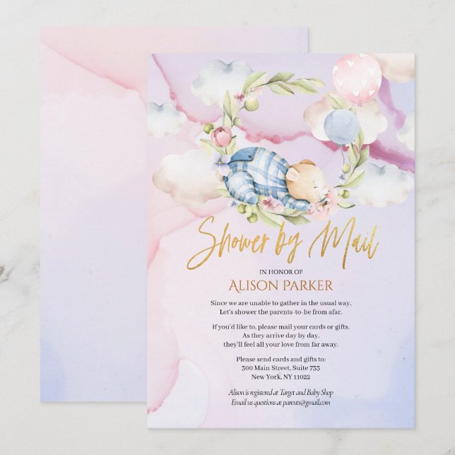 Invitation Cute Woodland Teddy Bear Boy Baby shower par courr (Devant / Derrière)