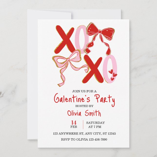 Invitation cute xo Galentine’s Day invitation, girly invite (Devant)