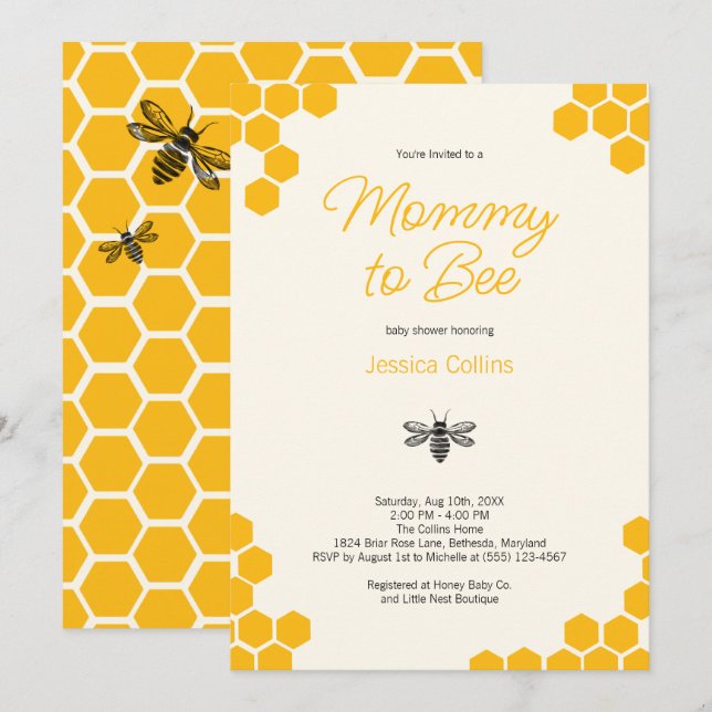Invitation Cute Yellow Honeycomb Mommy to Bee Baby Shower (Devant / Derrière)