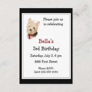 Invitation Cute Yorkshire Terrier Yorkie fête d'anniversaire