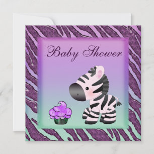 Invitation Cute Zebra & Cupcakes Purple Baby shower
