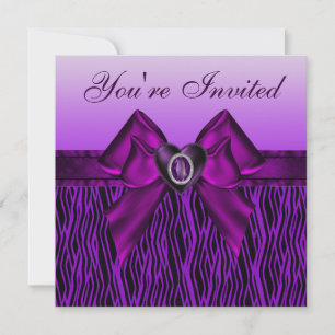 Invitation Cute Zebra & Jewel HeartsPurple Poster de animal P