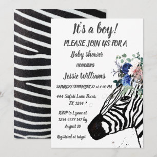 Invitation Cute Zebra Safari Jungle animal motif Baby boy I