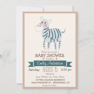 Invitation Cute Zebra, Zoo Jungle Baby shower animal