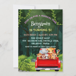Invitation Cute Zoo jungle farm truck tractor boy Birthday