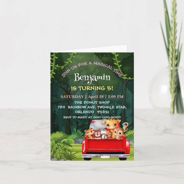 Invitation Cute Zoo jungle farm truck tractor boy Birthday (Devant)