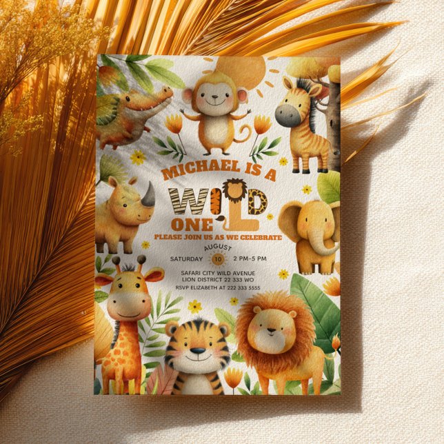 Invitation Cute ZOO Safari Animals WILD ONE 1st Birthday  (Créateur téléchargé)
