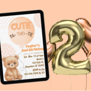 Invitation Cutie Pa-TWO-tie Ballons Ours Peach 2ème Anniversa