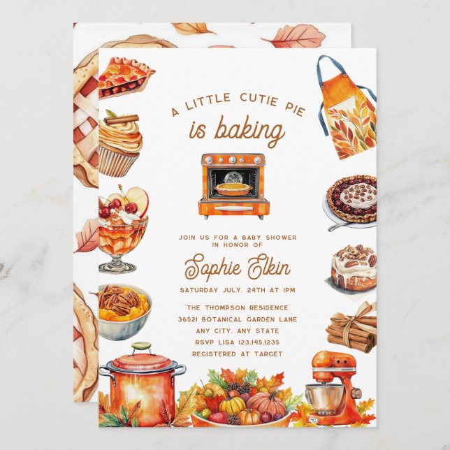 Invitation Cutie Pie | Baby shower automne (Devant / Derrière)