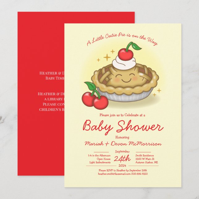 Invitation Cutie Pie Baby Shower Cherry (Devant / Derrière)