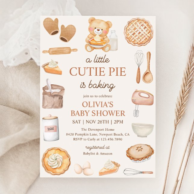 Invitation Cutie Pie Baking Teddy Bear Baby shower d'automne (Créateur téléchargé)