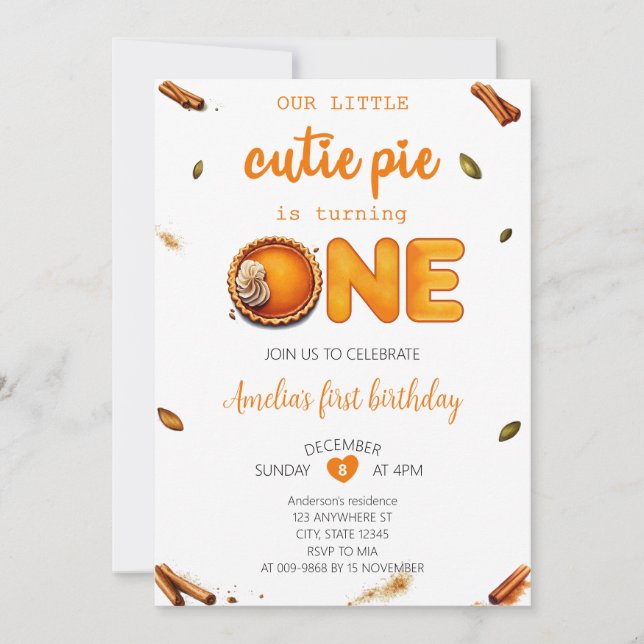 Invitation Cutie Pie Fall Rustique Orange En vichy 1er annive (Devant)